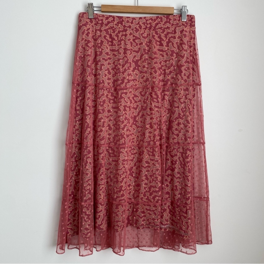 Lori Goldstein LOGO Mesh Skirt With Knit Underlay Coral Rose Size M - Picture 3 of 8